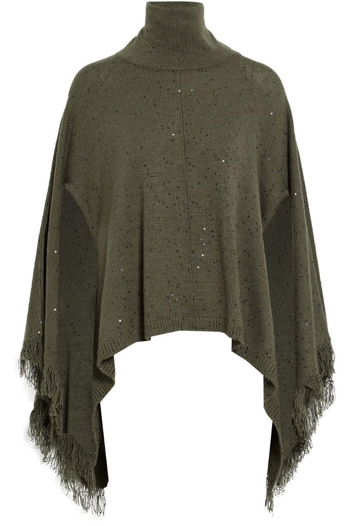 Fringed sequin-embellished cashmere and silk-blend poncho商品第1张图片规格展示