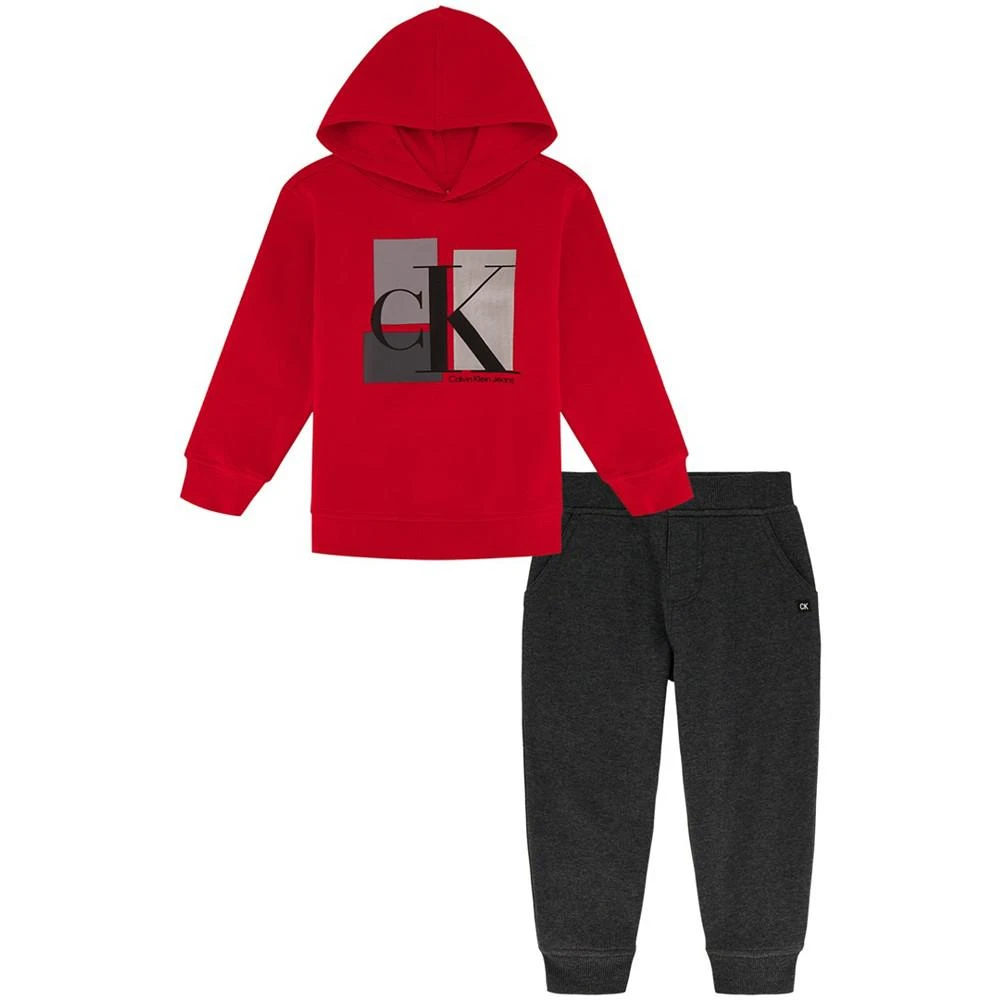 商品Calvin Klein|Toddler Boys Modern Monogram Fleece Hoodie and Joggers, 2 Piece Set,价格¥449,第1张图片