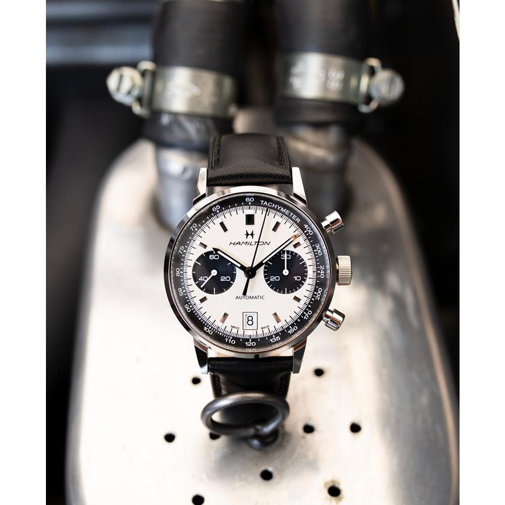 商品Hamilton|Men's Swiss Automatic Chronograph Intra-Matic Black Leather Strap Watch 40mm,价格¥16098,第7张图片详细描述