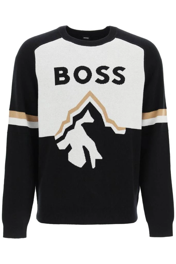 商品Hugo Boss|CREW-NECK SWEATER WITH GRAPHIC LOGO INTARSIA,价格¥868,第1张图片