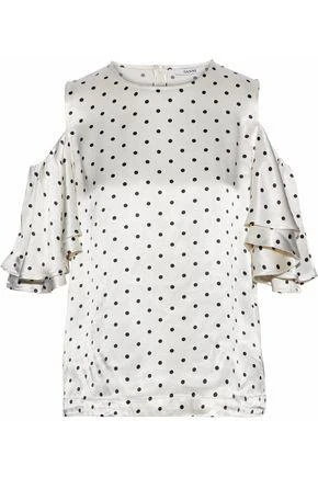 商品Ganni|Leclair cold-shoulder polka-dot satin blouse,价格¥522,第1张图片