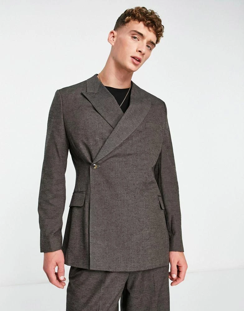 商品ASOS|ASOS DESIGN slim wrap suit jacket in brown twill,价格¥581,第1张图片