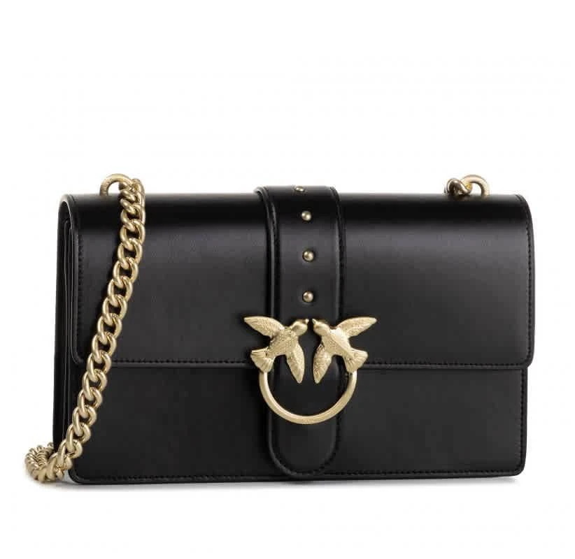 商品PINKO|Ladies Love Simply Black Leather Shoulder Bag,价格¥2207,第1张图片