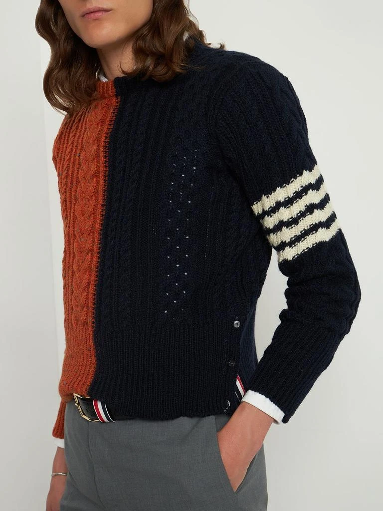 商品Thom Browne|Aaran Cable Knit Sweater W/ 4 Bar,价格¥3436,第2张图片详细描述