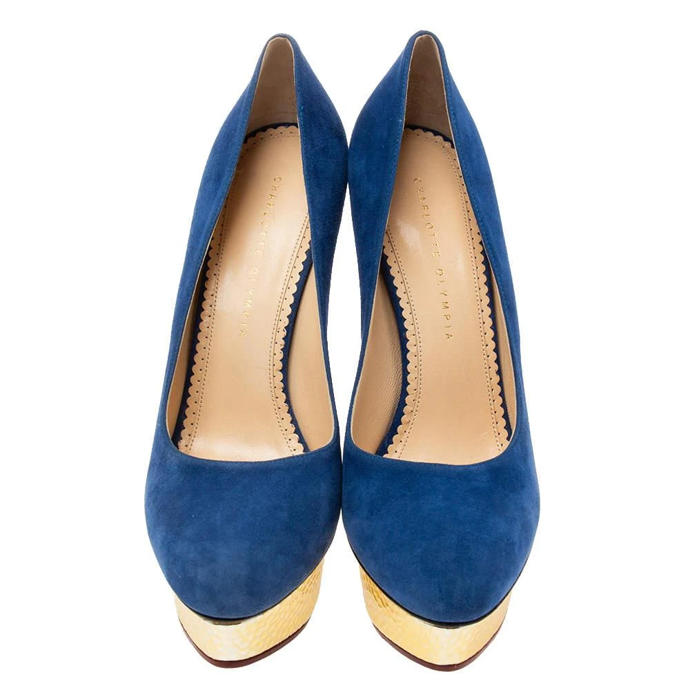 商品[二手商品] Charlotte Olympia|Charlotte Olympia Blue Suede Dolly Platform Pumps Size 41,价格¥3295,第3张图片详细描述