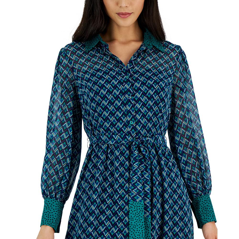 Women's Mixed-Print Tie-Waist Shirt Dress商品第4张图片规格展示