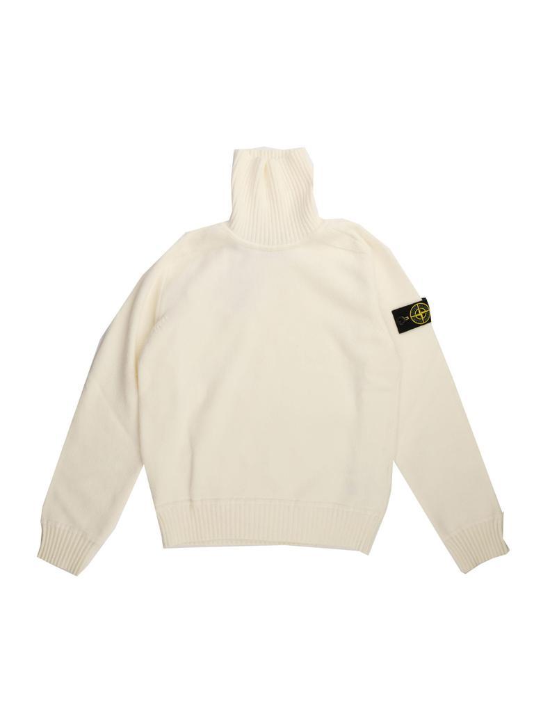 商品Stone Island Junior|Stone Island Junior High Neck White Wool Sweater,价格¥1476,第1张图片