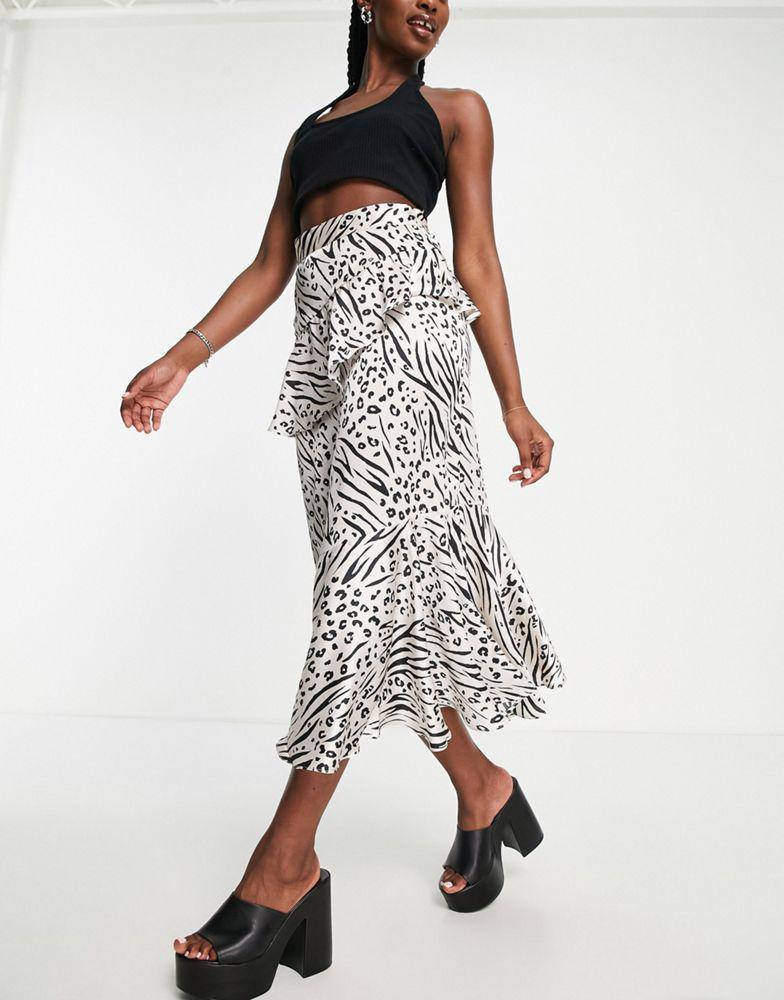 Topshop ruffle midi skirt in zebra print商品第1张图片规格展示