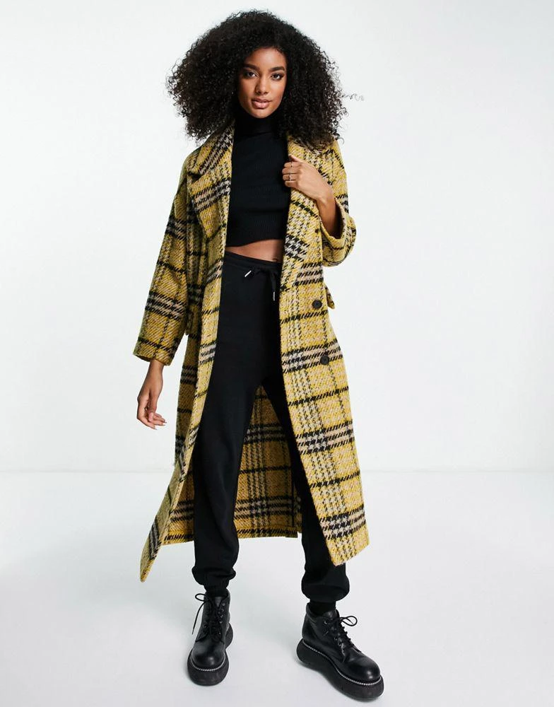 商品Topshop|Topshop oversized check long coat in yellow,价格¥470,第1张图片