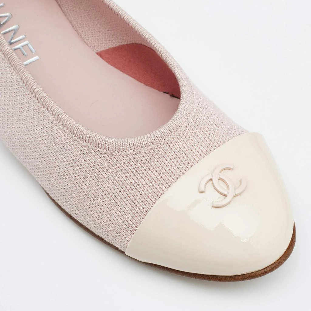 Chanel Pink Knit Fabric and Patent Leather CC Cap Toe Ballet Flats Size 36 商品