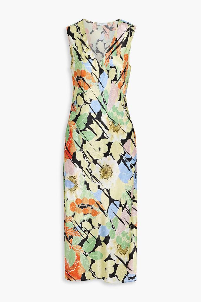 Audricce wrap-effect floral-print silk-satin jacquard midi dress商品第3张图片规格展示