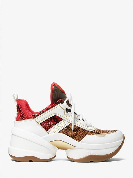 商品Michael Kors|Olympia Two-Tone Snake Embossed Leather Trainer,价格¥746,第2张图片详细描述