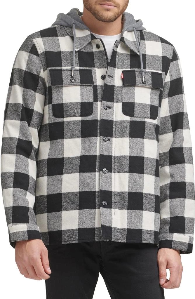 商品Levi's|Plaid Faux Shearling Lined Jersey Hood Shirt Jacket,价格¥569,第1张图片