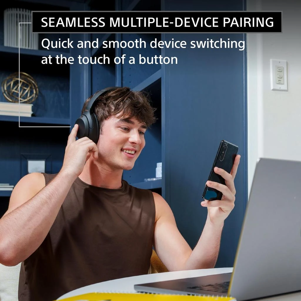 商品SONY|Sony WH-1000XM4 Wireless Premium Noise Canceling Overhead Headphones with Mic for Phone-Call and Alexa Voice Control, Midnight Blue WH1000XM4,价格¥1630,第4张图片详细描述