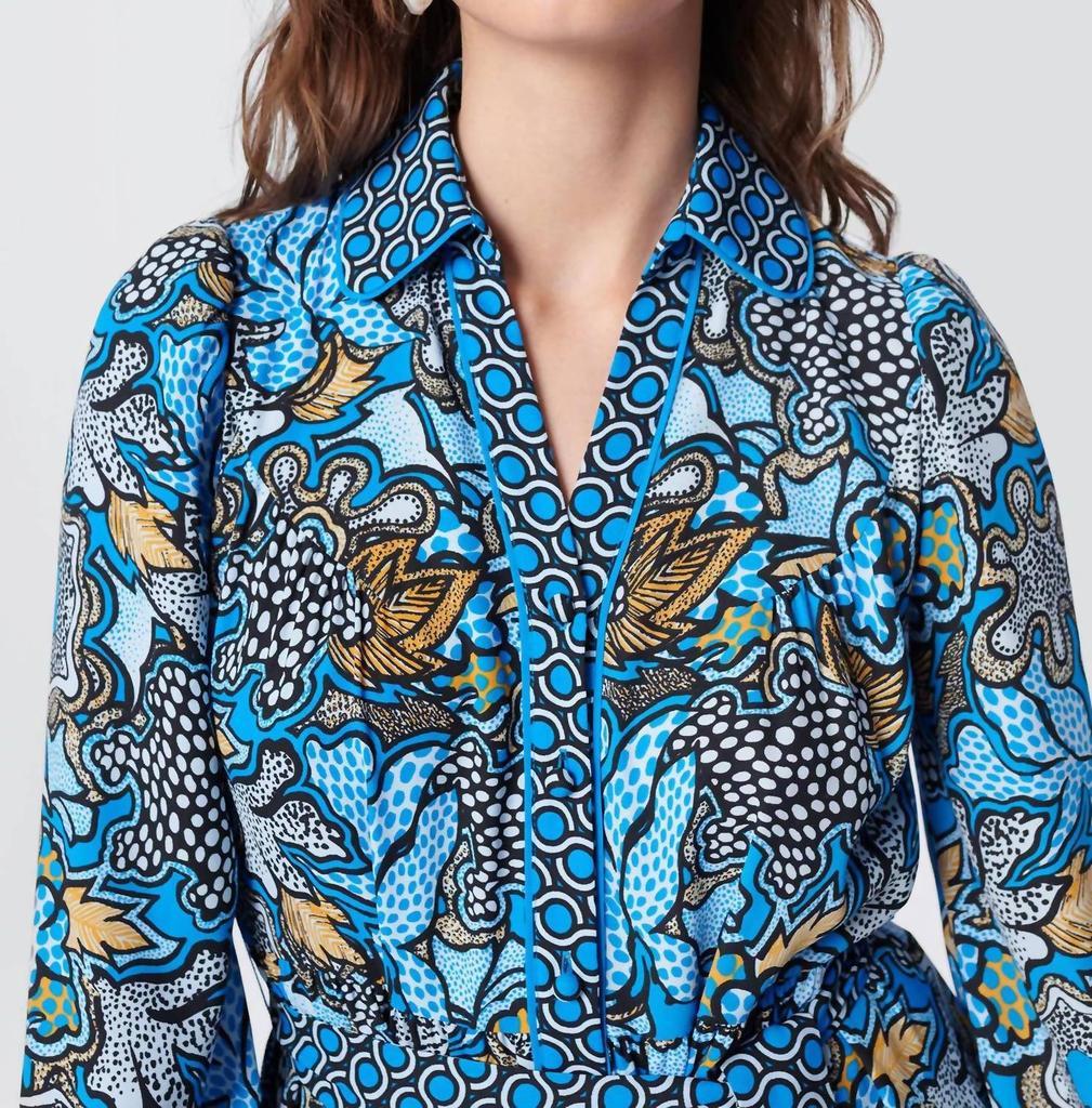 商品Diane von Furstenberg|Alea Midi Shirt Dress In Floral Patch Blue Dot Geo,价格¥2485,第2张图片详细描述