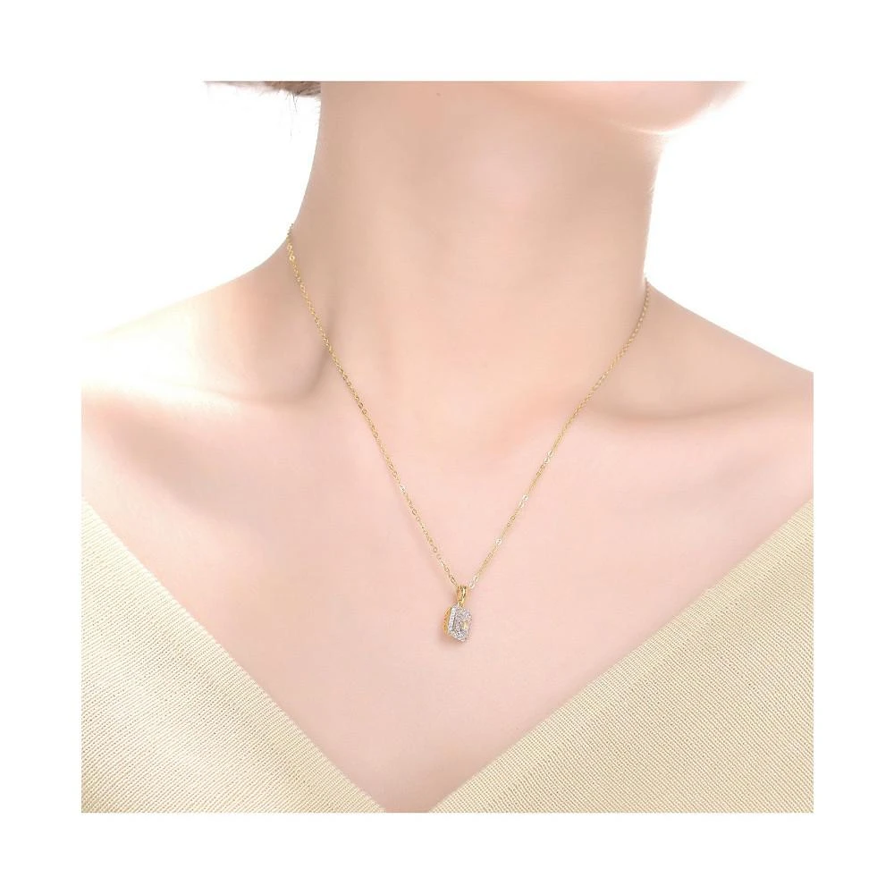 商品Genevive|Sterling Silver White Gold Plating Cubic Zirconia Asscher Cut Drop Pendant,价格¥469,第3张图片详细描述