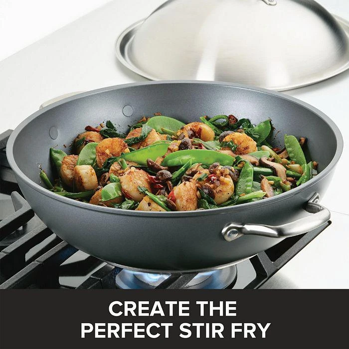 商品Anolon|Accolade Hard-Anodized Precision Forge 13.5" Wok with Lid, Moonstone,价格¥972,第2张图片详细描述