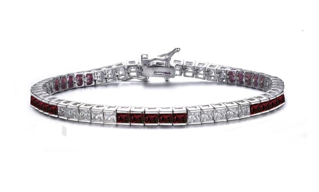 商品Genevive|Sterling Silver White Gold Plated with Colored Cubic Zirconia 5x5 Accent Bracelet,价格¥717,第4张图片详细描述