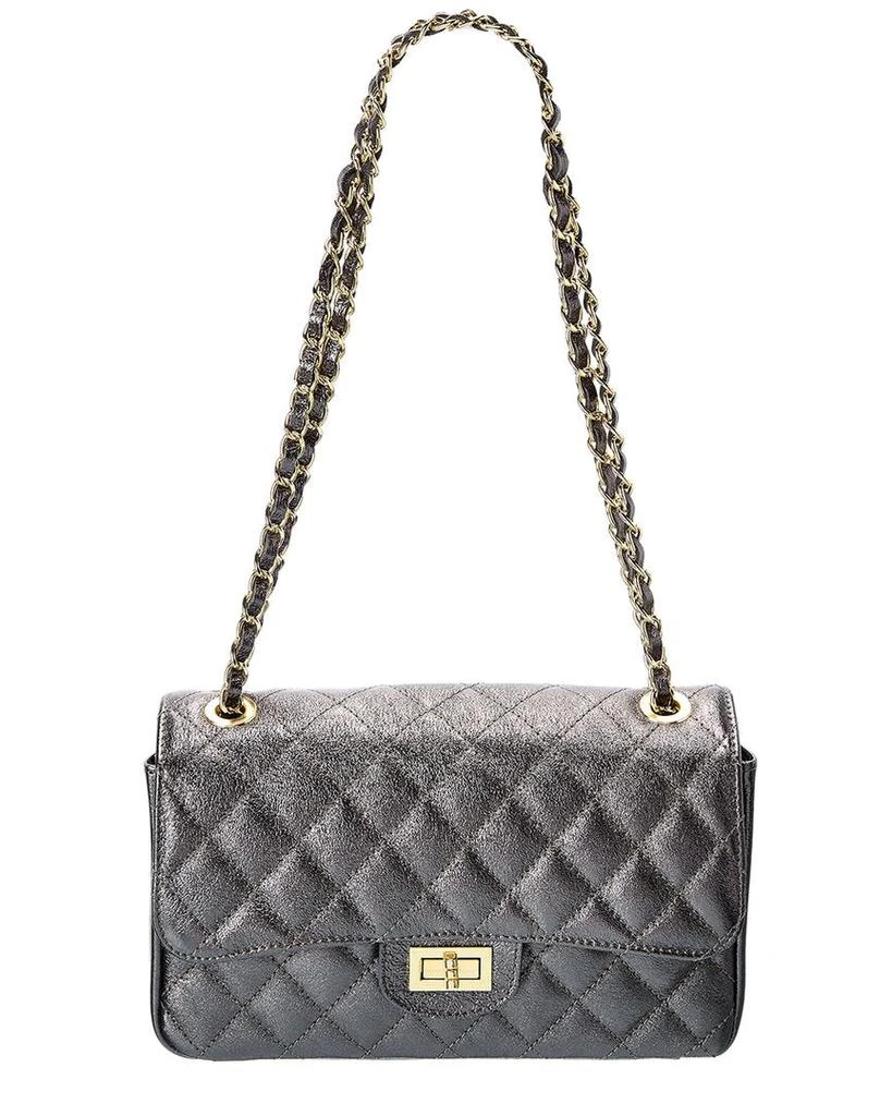 商品Italian Leather|Italian Leather Quilted Leather Shoulder Bag, Silver,价格¥788,第1张图片