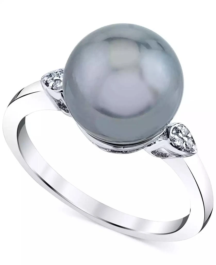 商品Macy's|Cultured Tahitian Pearl (10mm) & Diamond Accent Ring in 10k White Gold,价格¥7069,第1张图片