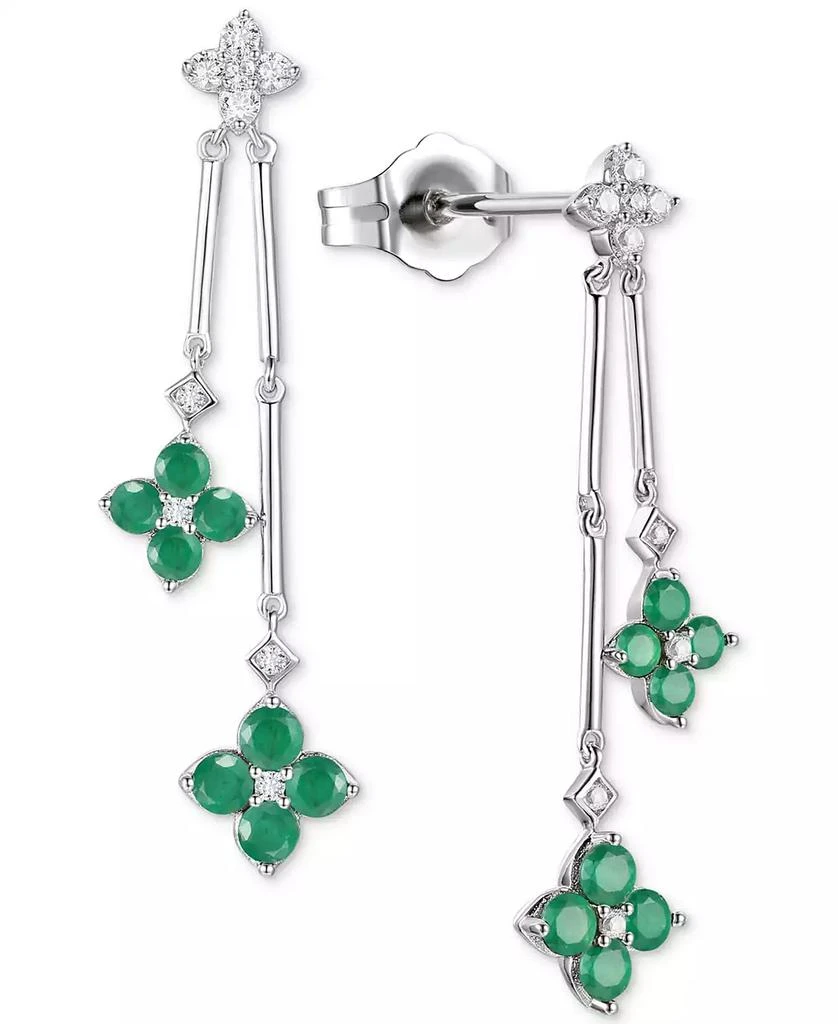 商品Macy's|Sapphire (1-1/10 ct. t.w.) & Diamond (1/5 ct. t.w.) Flower Drop Earrings in Sterling Silver (Also in Ruby & Emerald),价格¥1786,第3张图片详细描述