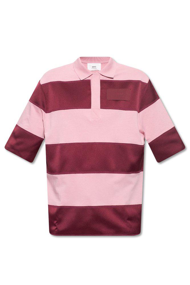 AMI Logo Patch Striped Polo Shirt商品第1张图片规格展示