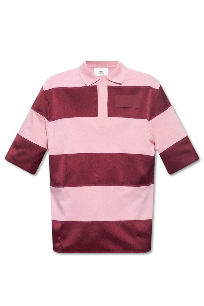 商品AMI|AMI Logo Patch Striped Polo Shirt,价格¥1466,第1张图片