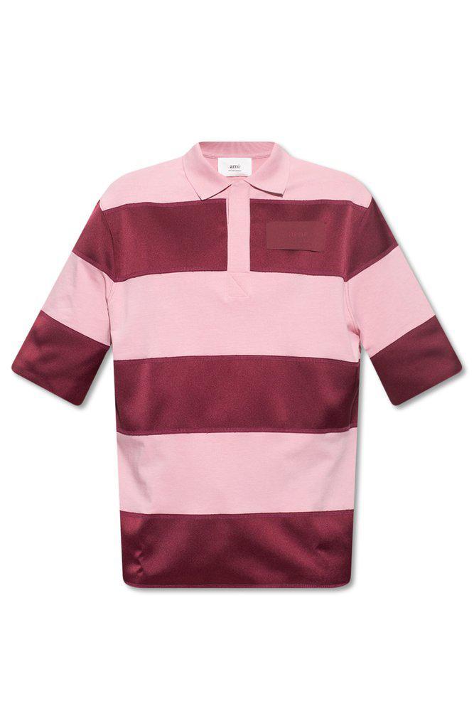商品AMI|AMI Logo Patch Striped Polo Shirt,价格¥1634,第1张图片