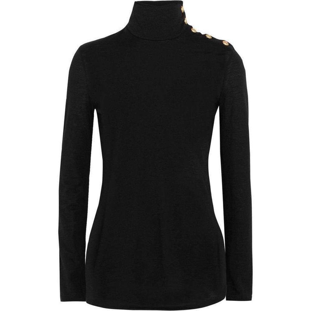 商品Balmain|Black Knit Turtleneck Fine Wool Sweater,价格¥7371,第1张图片