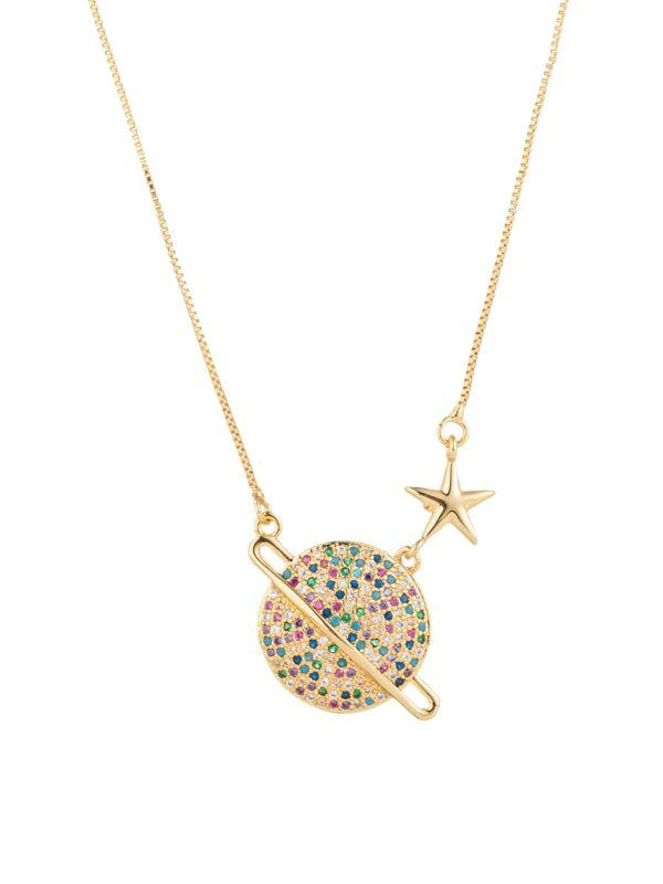 商品Eye Candy LA|Luxe 14K Goldplated Sterling Silver & Cubic Zirconia Saturn Pendant Necklace,价格¥293,第1张图片