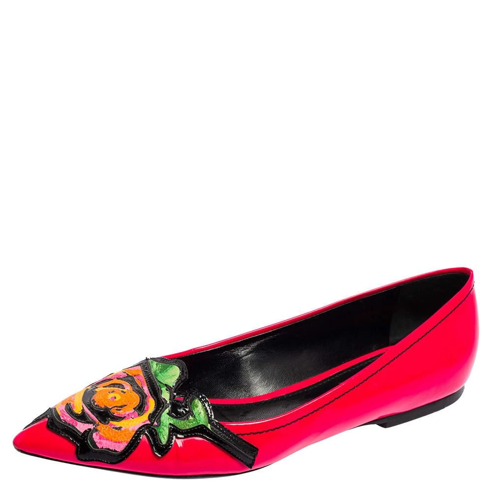 商品[二手商品] Louis Vuitton|Louis Vuitton Pink Patent Leather Stephen Sprouse Rose Pointed Toe Flat Pumps Size 37,价格¥2519,第1张图片