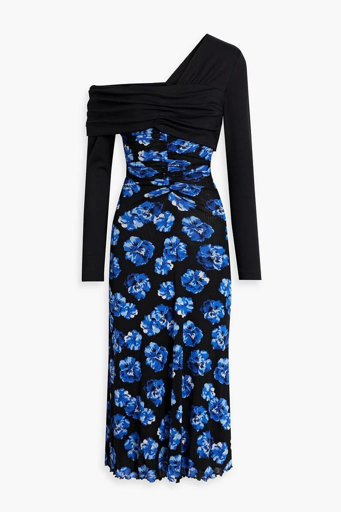 商品Diane von Furstenberg|One-shoulder floral-print stretch mesh midi dress,价格¥902,第1张图片