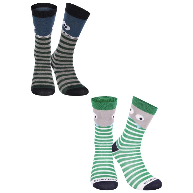 商品Story Loris|Monster print striped socks set in green navy and white,价格¥266,第1张图片