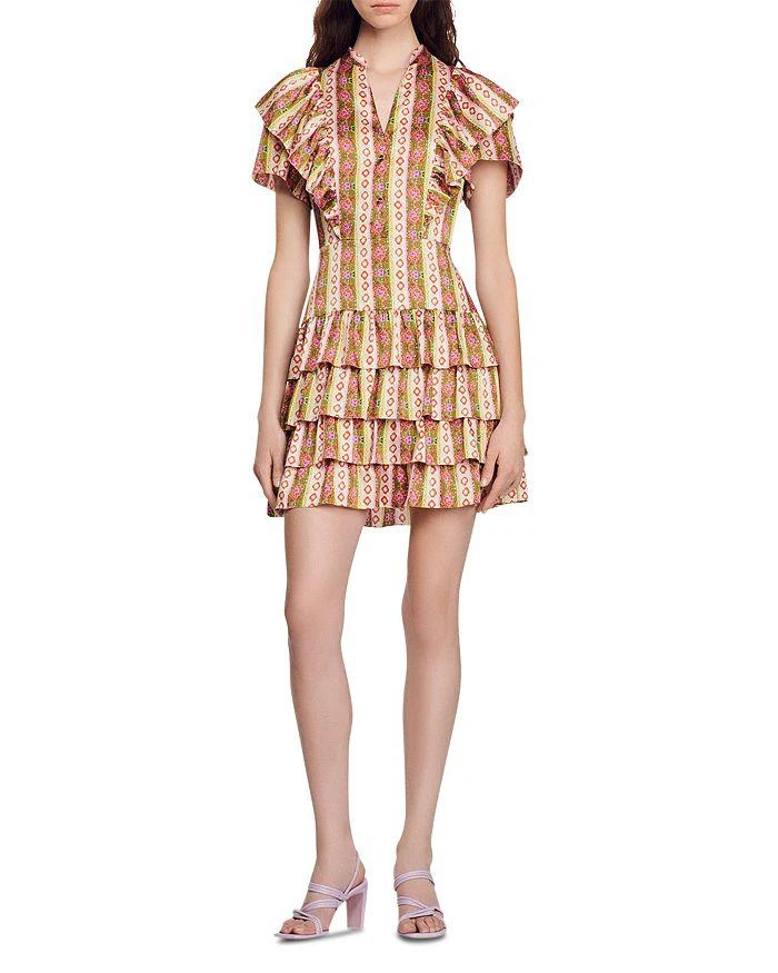 商品Sandro|Simonna Floral Stripe Tiered Mini Dress,价格¥1553,第1张图片