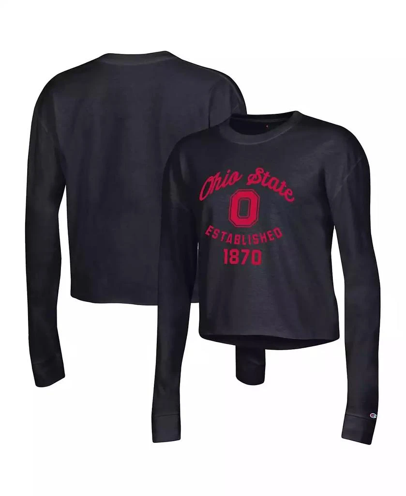 商品CHAMPION|Women's Black Ohio State Buckeyes Boyfriend Cropped Long Sleeve T-shirt,价格¥262,第1张图片