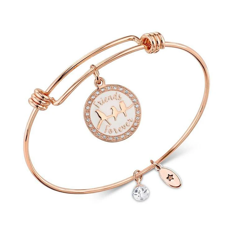 商品Unwritten|"Friends Are Family" Adjustable Bangle Bracelet in Rose Gold-Tone Stainless Steel,价格¥206,第1张图片