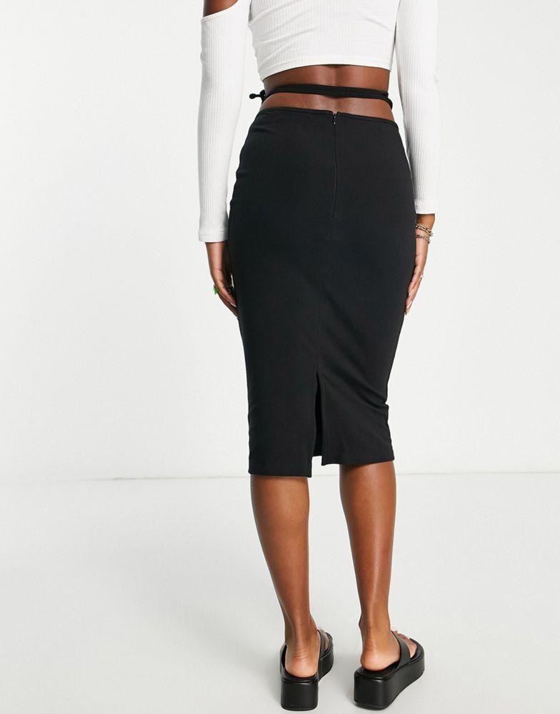 Calvin Klein Jeans waistband strap midi skirt in black商品第2张图片规格展示