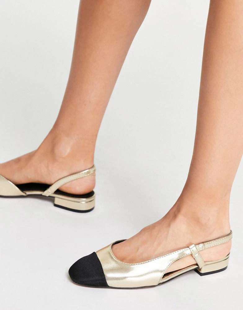 商品ASOS|ASOS DESIGN Lively slingback ballet flats in gold and black,价格¥104,第3张图片详细描述