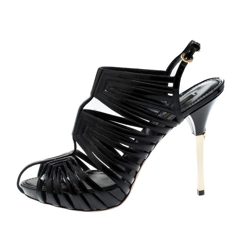 商品[二手商品] Louis Vuitton|Louis Vuitton Black Patent Leather Strappy Platform Sandals Size 39,价格¥2701,第2张图片详细描述