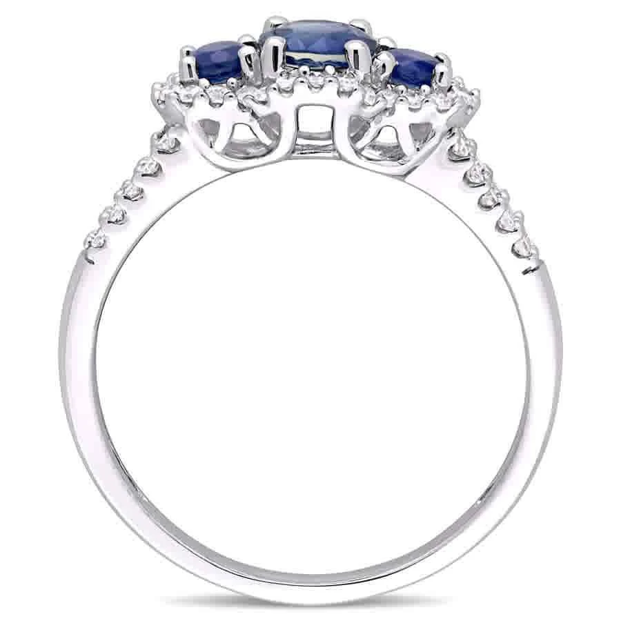 商品Amour|Blue Sapphire 3-Stone Ring with 1/4 CT TW Diamonds in 10k White Gold JMS004927,价格¥4017,第3张图片详细描述