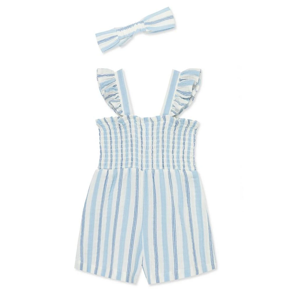 商品Little Me|Baby Girls Blue Stripe Romper with Headband,价格¥68,第2张图片详细描述