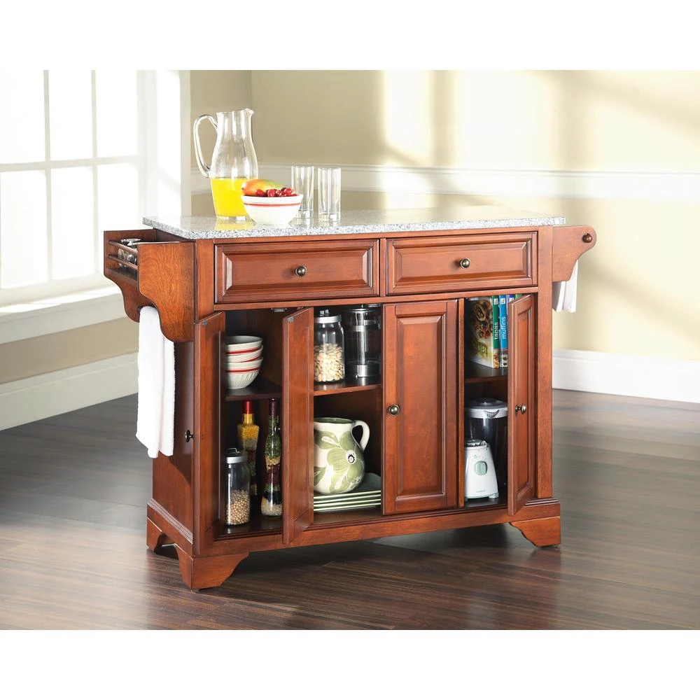商品Crosley Furniture|Lafayette Granite Top Full Size Kitchen Island/Cart Cherry/Gray,价格¥5663,第4张图片详细描述