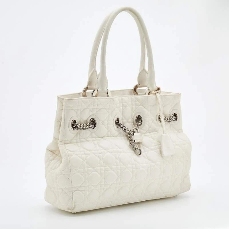 商品[二手商品] Dior|Dior White Cannage Leather Chri Chri Tote,价格¥3163,第3张图片详细描述