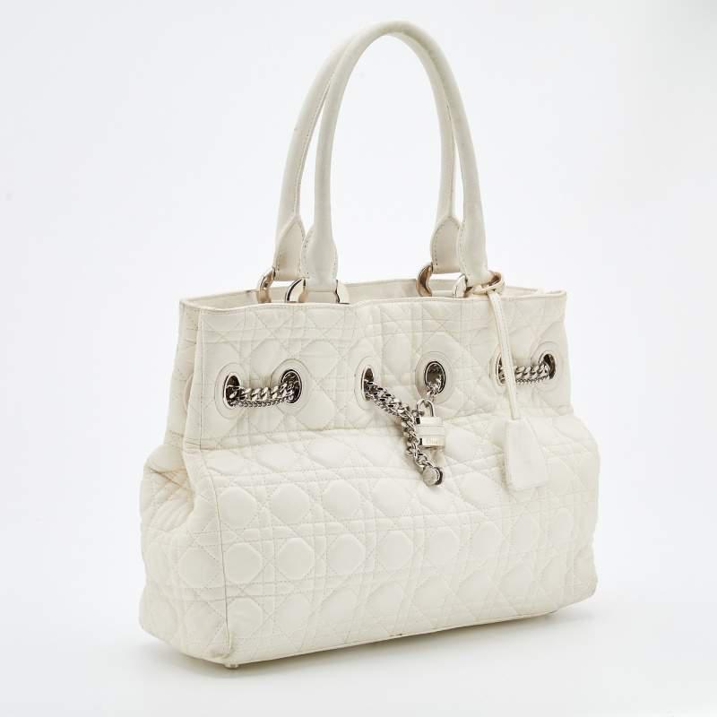 商品[二手商品] Dior|Dior White Cannage Leather Chri Chri Tote,价格¥4707,第5张图片详细描述