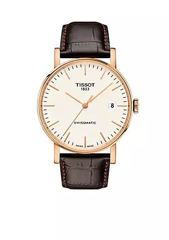 商品Tissot|Mens Rose Gold Tone Stainless Steel Swiss Automatic Every Time Swissmatic Dark Brown Leather Strap Watch,价格¥3976,第1张图片