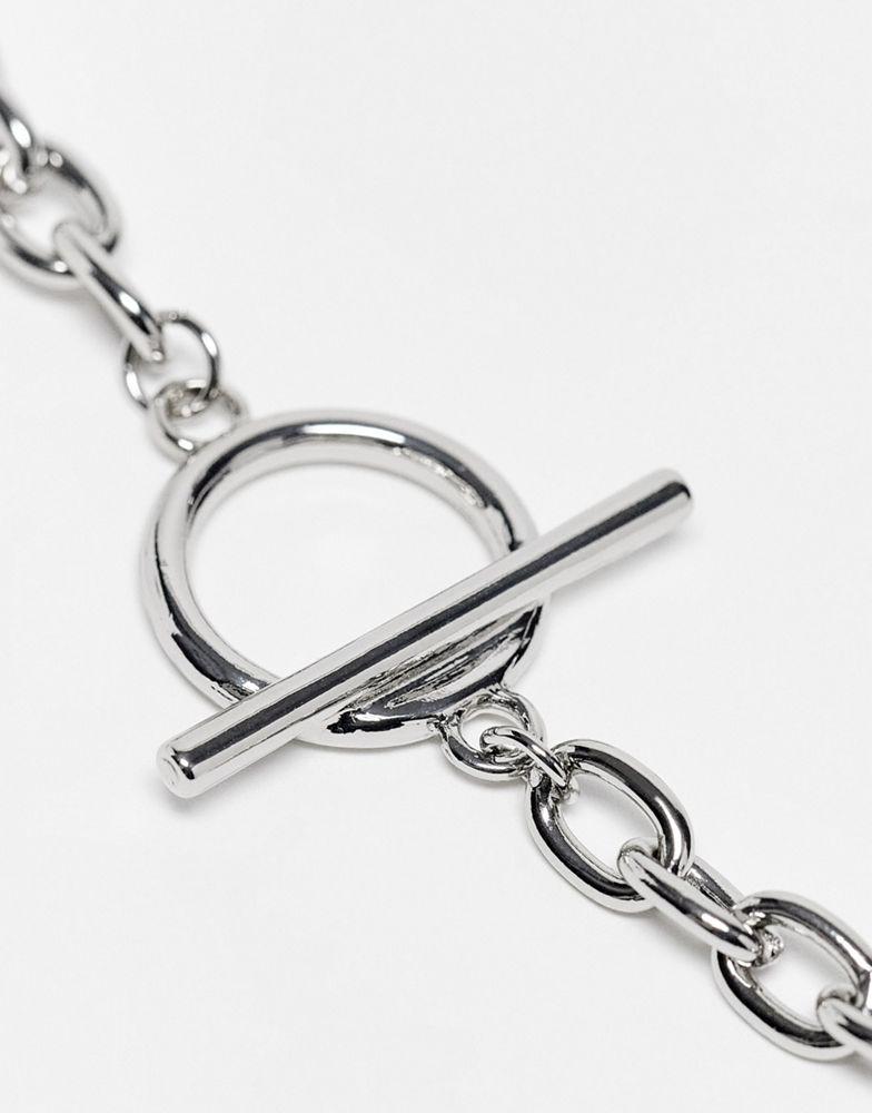 Reclaimed Vintage unisex multirow necklace with T bar and ball chain in silver商品第3张图片规格展示