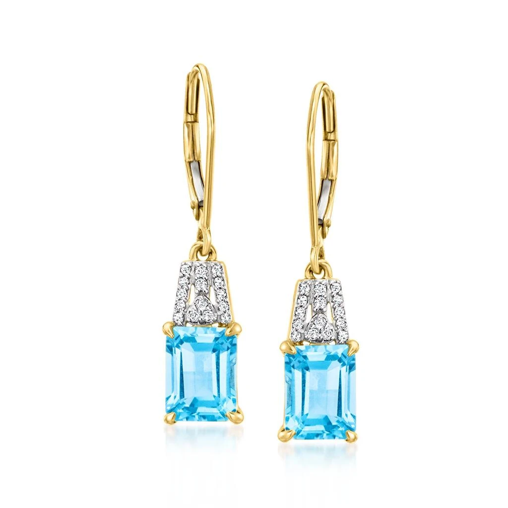 商品Ross-Simons|Ross-Simons Swiss Blue Topaz and . Diamond Drop Earrings in 18kt Yellow Gold,价格¥7201,第1张图片