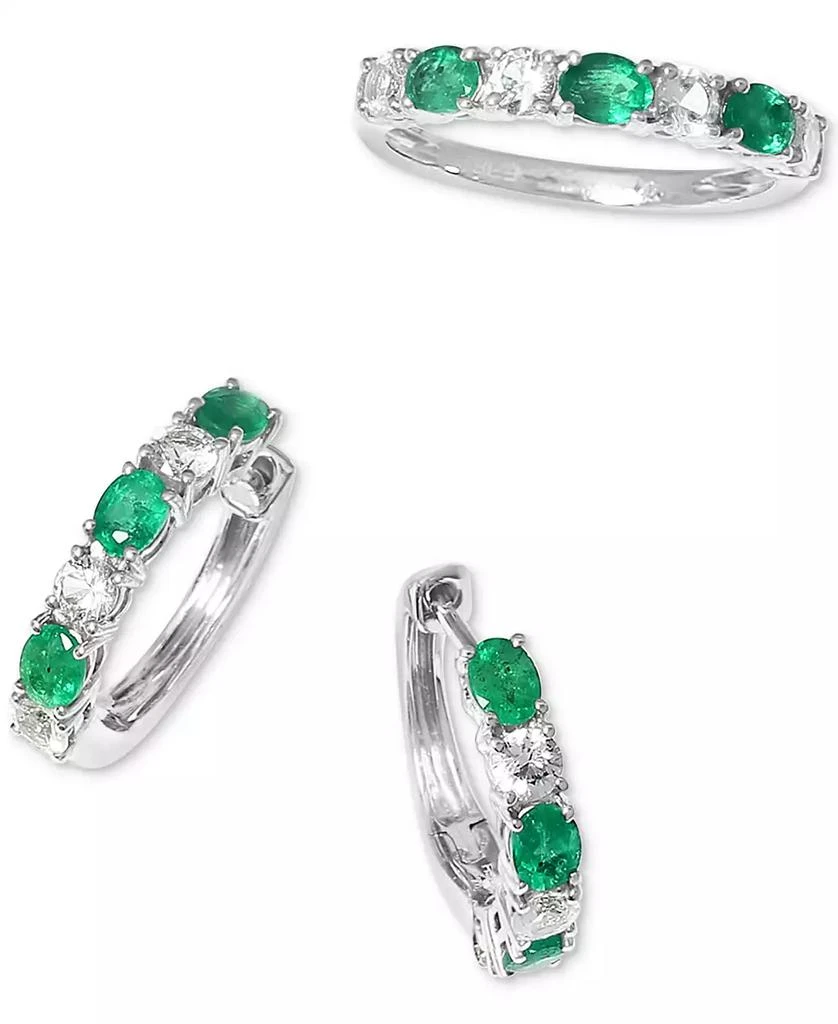 EFFY® Emerald (3/4 ct. t.w.) & White Sapphire (3/4 ct. t.w.) Small Hoop Earrings in 14k White Gold, 0.75" (Also available in Sapphire) 商品