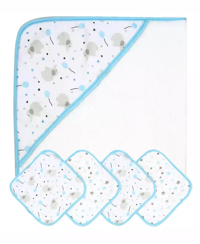 商品Tendertyme|Baby Boys and Baby Girls Elephant and Balloons Hooded Bath Towel and Wash Cloth Set,价格¥261,第1张图片