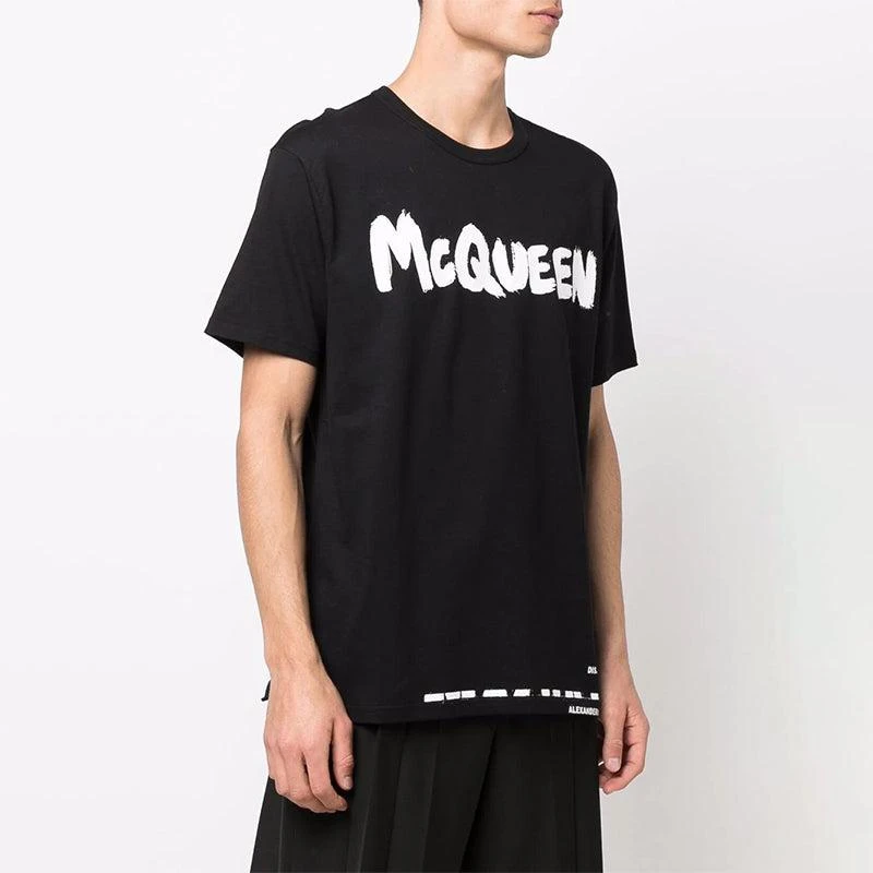 商品Alexander McQueen|黑色圆领纯棉logo印花T恤短袖 仅剩S码【香港仓极速发货】,价格¥2089,第1张图片